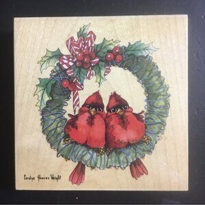 Cardinal Wreath Rubber Stamp By Carolyn Shores Wright Stamps Happen Inc.